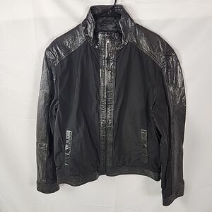 Kenneth Cole TATAI Mixed-Media Leather Nylon Jacket Mens Large Moto Commuter